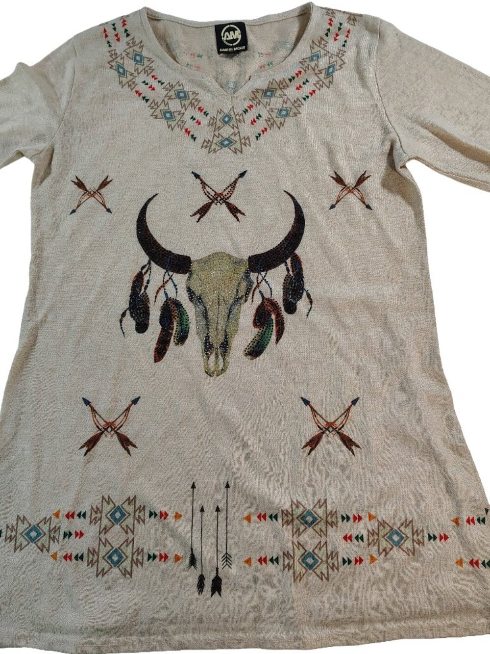 Womens XL Ameri Mode Half Sleeve Southwestern Native American Style Graphic Tee